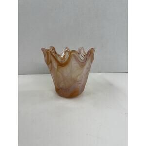 Murano Style Art Glass Candle Holder/Vase Pink Swirl